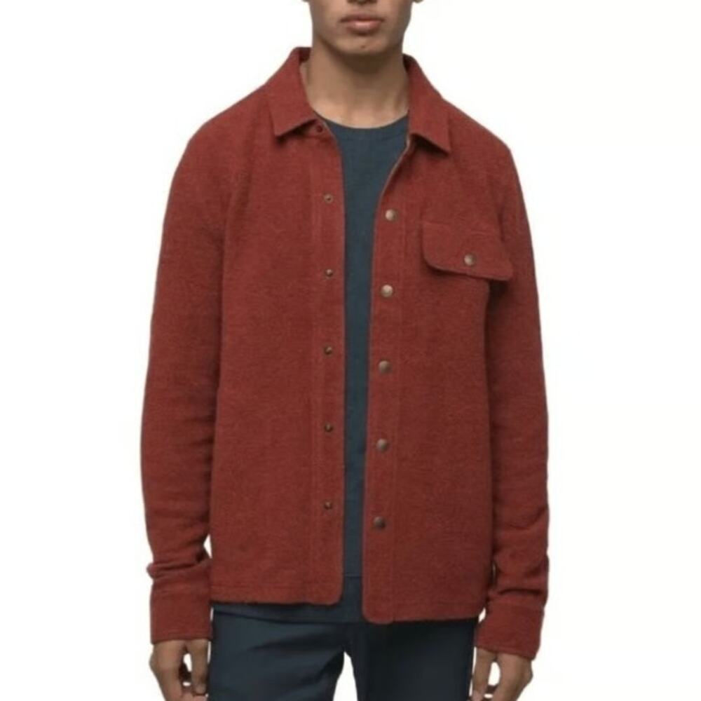 Prana IncrediWool Overshirt Men's XL Rust Heather Slim Fit Performance Snap Up